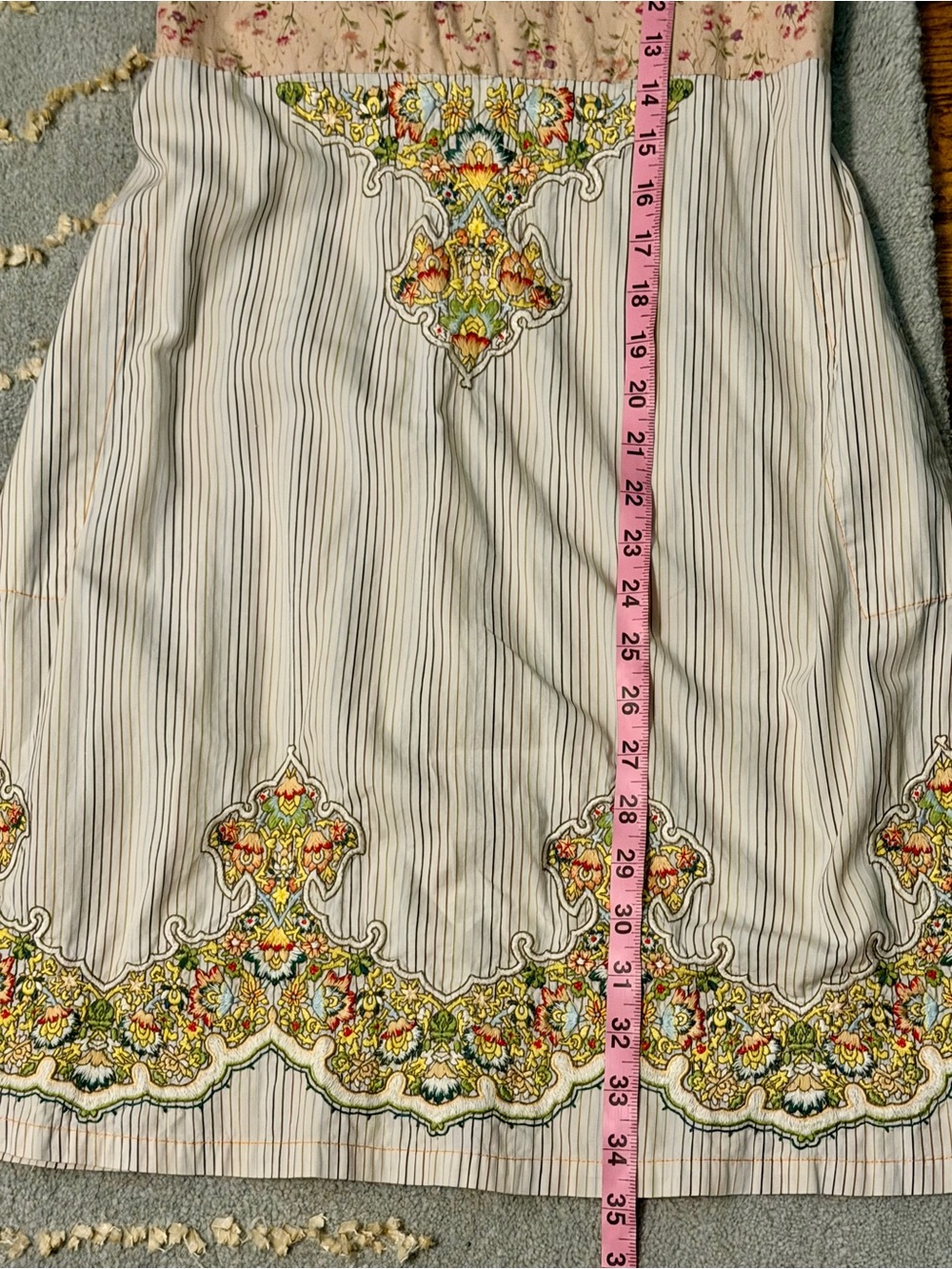 Johnny Was Embroidered Midi Dress M Boho Stripe Floral Tie Waist EUC - Picture 7 of 12